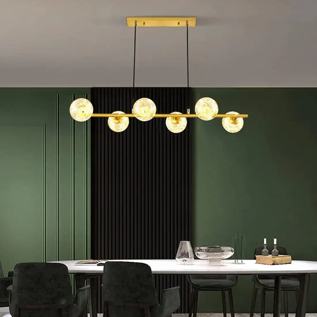 HDC 6 Head Modern LED Pendant Gold Light Fairy Glass Ball Hanging Lamp- Warm White