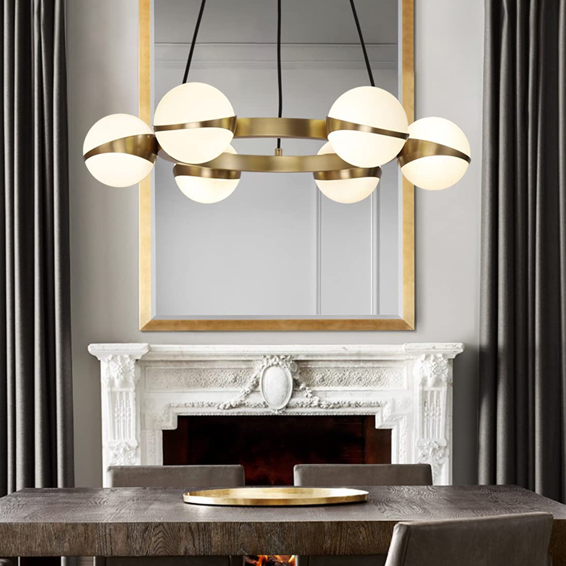Hdc 6-Light Glass Globe Contemporary Round Wagon Wheel Chandelier Pendant Lights
