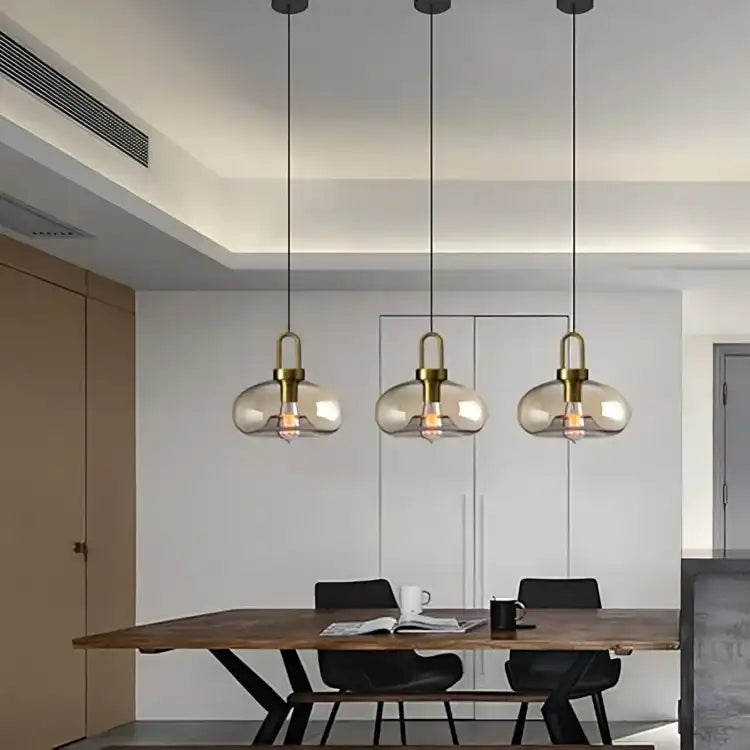 HDC Led 1-Light Amber Glass Iron Hanging Pendant Ceiling Lamp Light