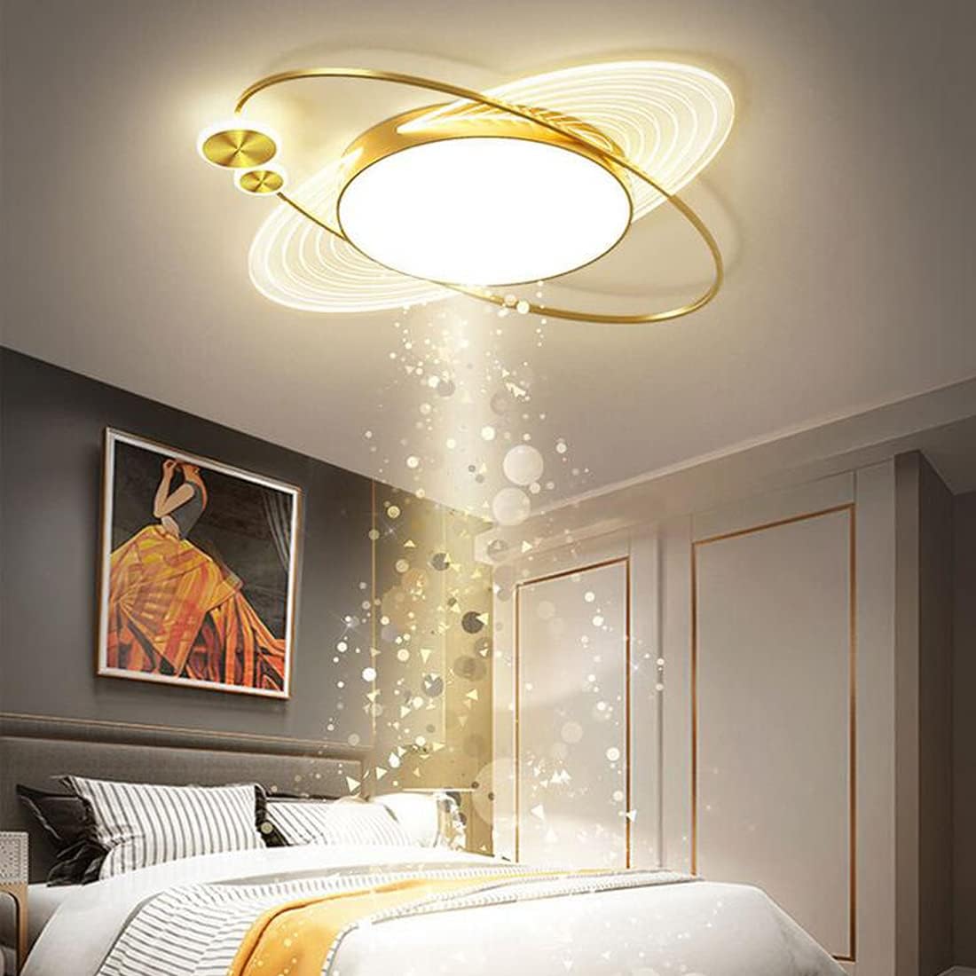 Hdc LED Modern Oval Design Lamp Golden Aluminium Acrylic Fixtures Indoor Chandelier