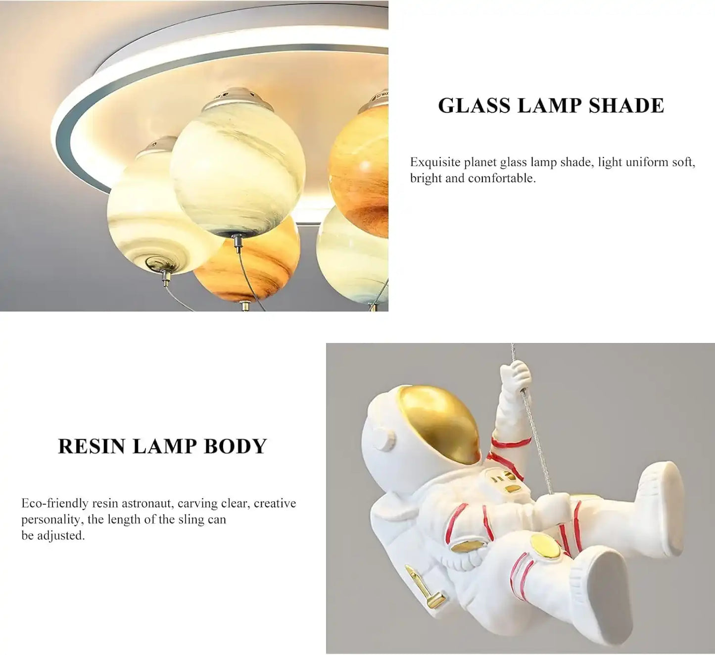 Hdc Cartoon Astronaut Cell Light Boys Room Modern Led Chandelier Creative 6-Light Star Glass Lampshade with Adjustable Cord Flush Mount Ceiling Light for Childrens Room Bedroom Nursery Kids Room Chandelier