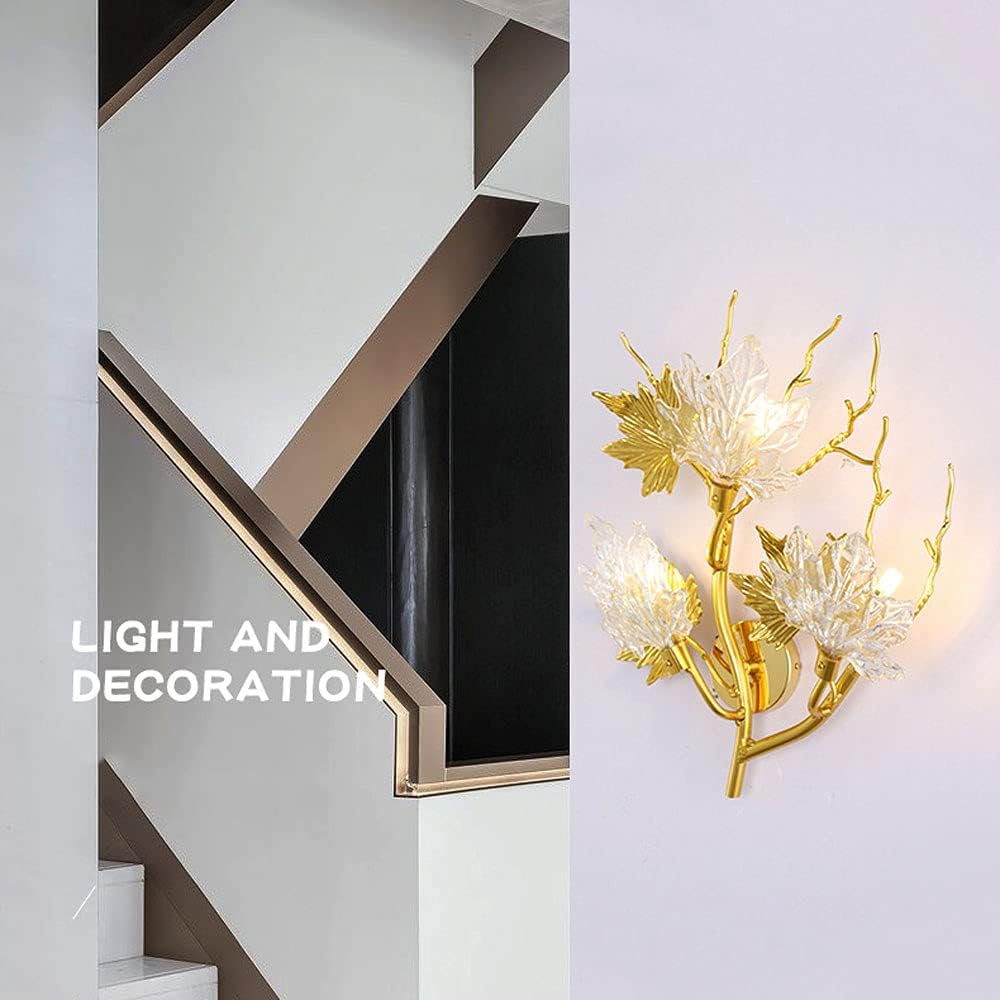 Hdc 3 Lights Nordic Simple Glass Lampshade Creative Golden Maple Leaf G9 Wall Light Fixtures