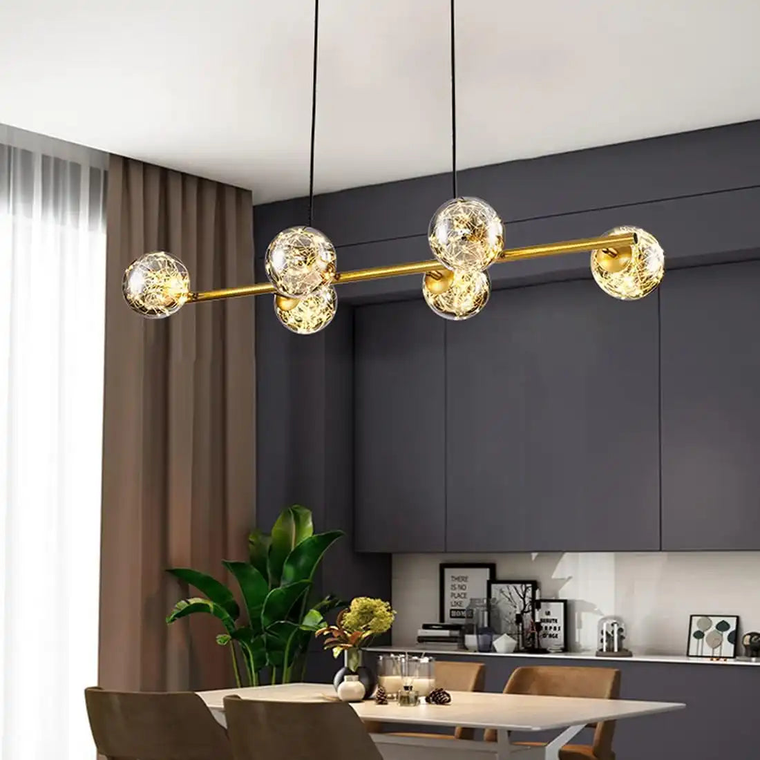 HDC 6 Head Modern LED Pendant Gold Light Fairy Glass Ball Hanging Lamp- Warm White