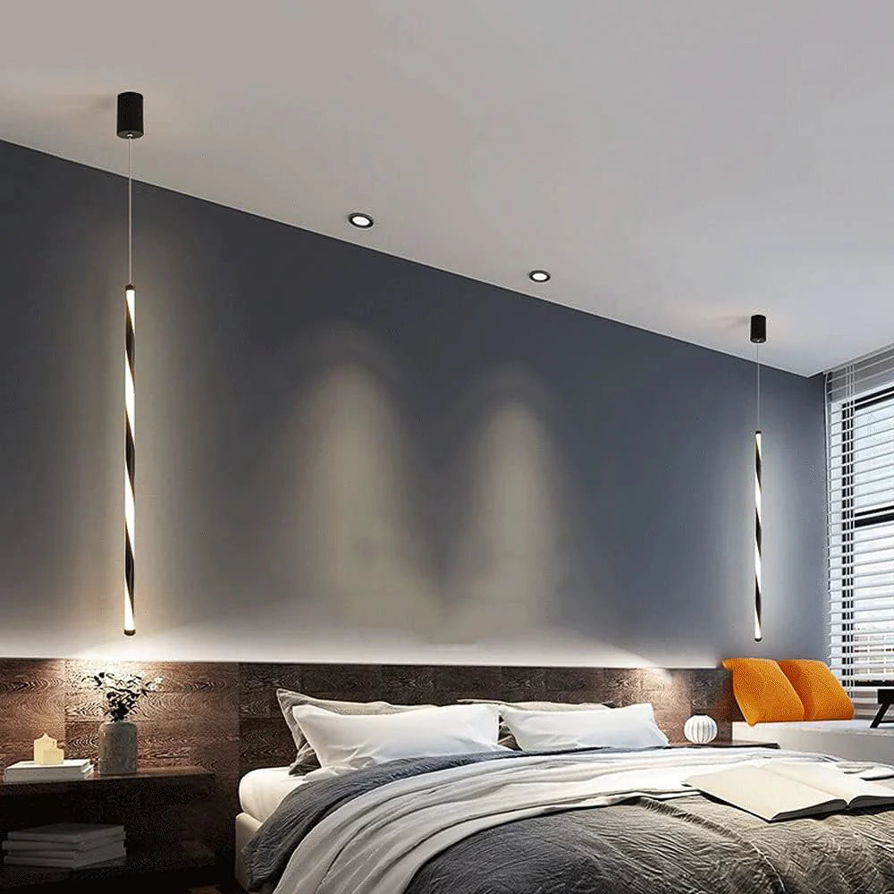 HDC 600mm Led Black Modern Pendant Light For Bedside Dining Hanging Light - Tricolor