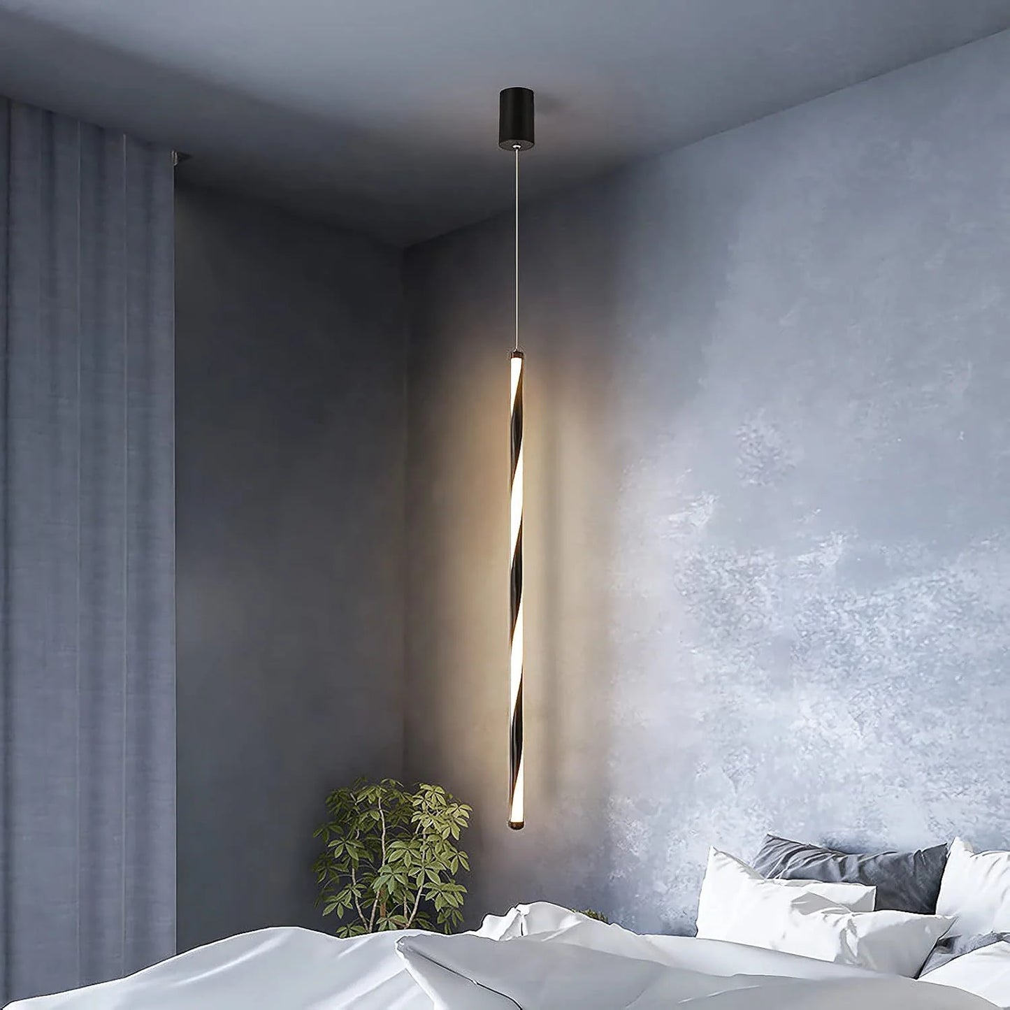HDC 600mm Led Black Modern Pendant Light For Bedside Dining Hanging Light - Tricolor