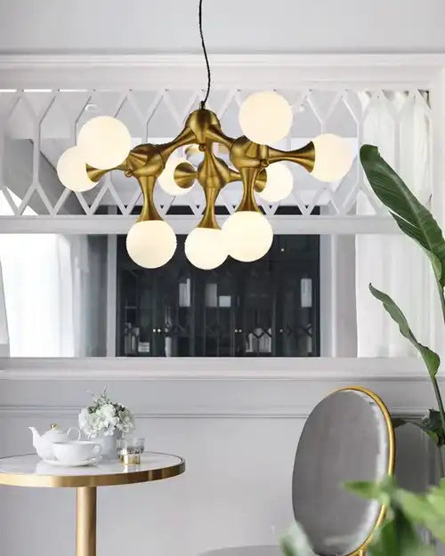 Hdc 15-Lights Frosted Ball Electroplated Gold Chandelier for Dining Room
