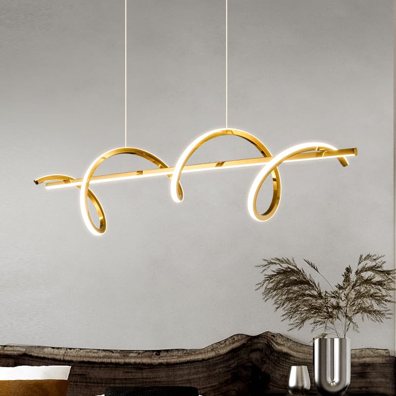 Hdc Gold Electroplated LED Pendant Chandelier Twisty Curl Lights Dining Room Lamp - Warm White