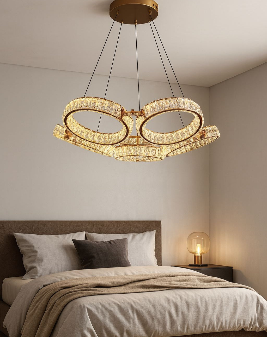 HDC 3 Ring Crystal Ring Modern LED Chandelier For Dining, Living Room- Tricolor