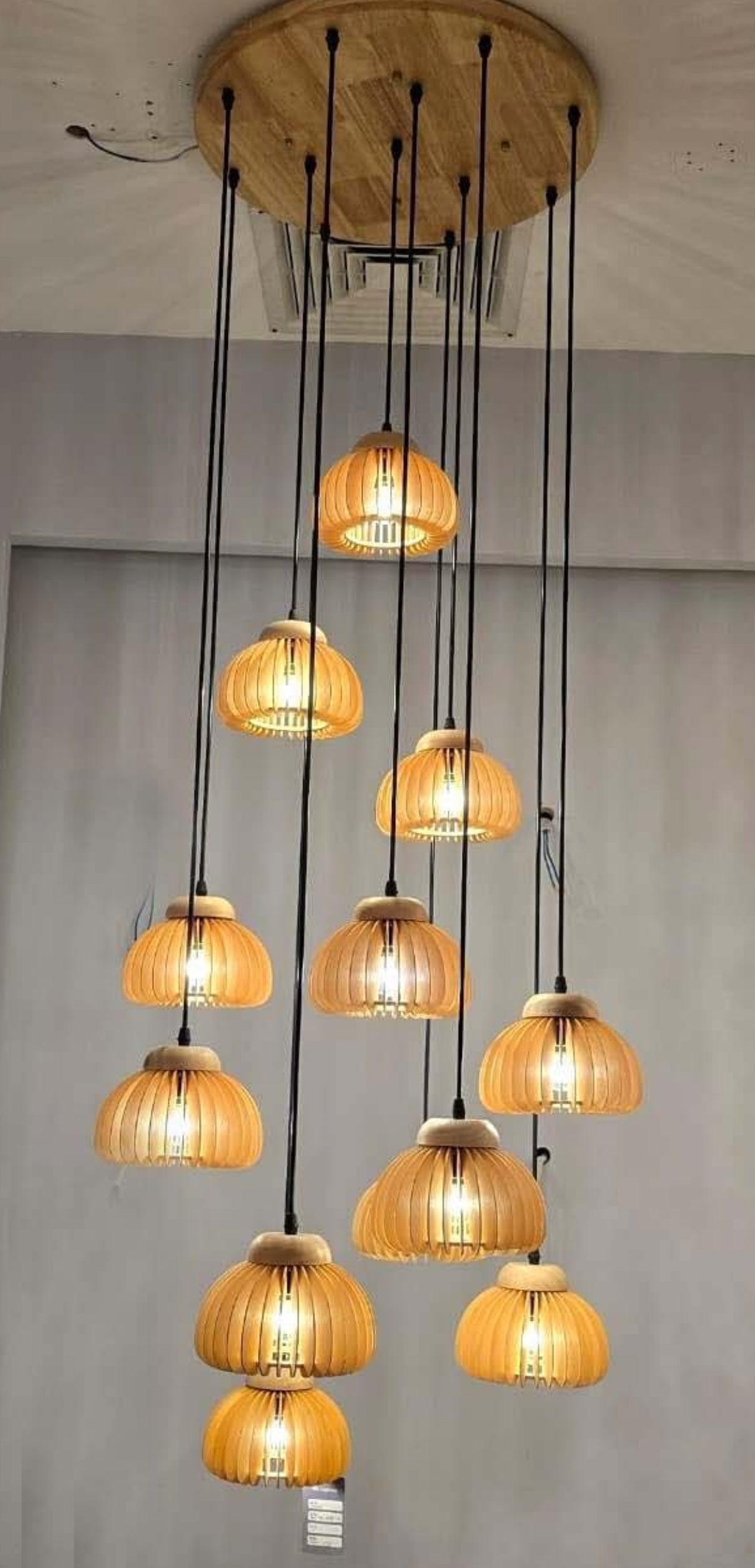 HDC E27 Wooden Pendant Light with Wooden Lampshade and Pumpkin Shape Height Adjustable Middle Size Ceiling Chandelier (Copy)