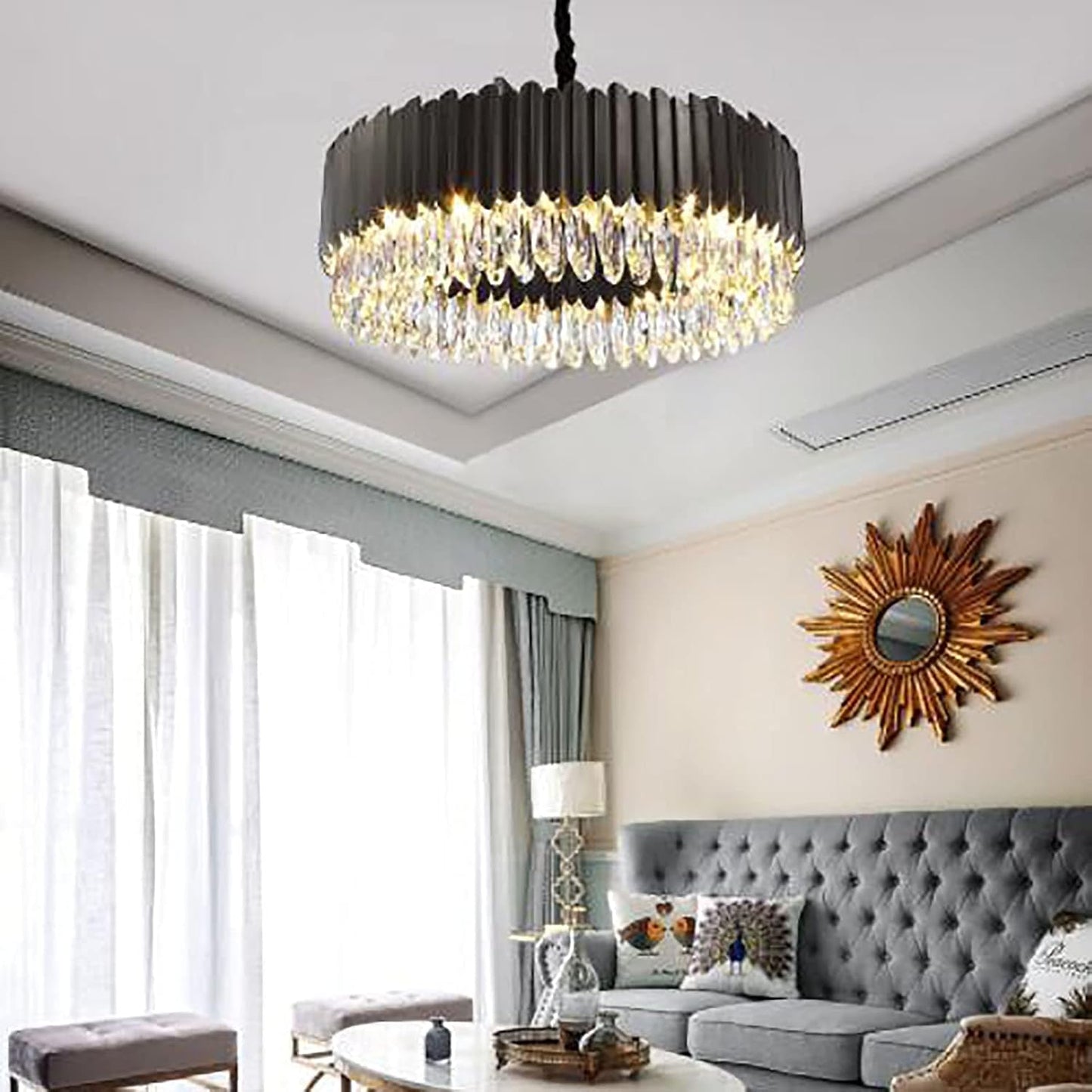 Hdc Black Gold Crystal Designer LED Hanging Chandelier Lamp- Tricolor