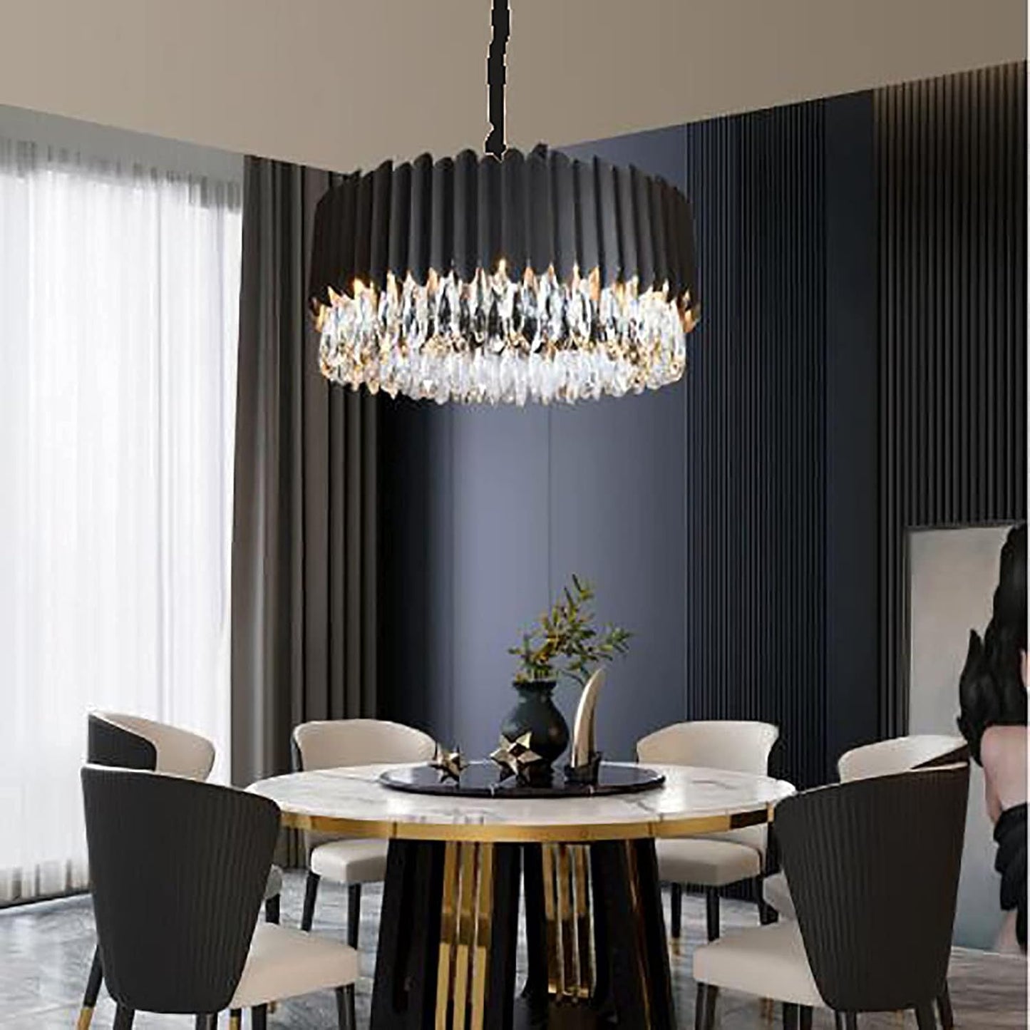 Hdc Black Gold Crystal Designer LED Hanging Chandelier Lamp- Tricolor