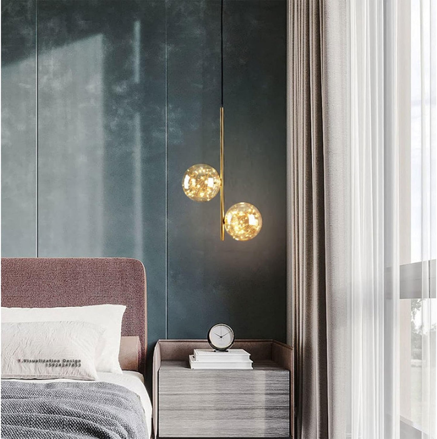 Hdc 2 Lights LED Fairy Ball Gold Pendant Lamp Ceiling Light - Warm White
