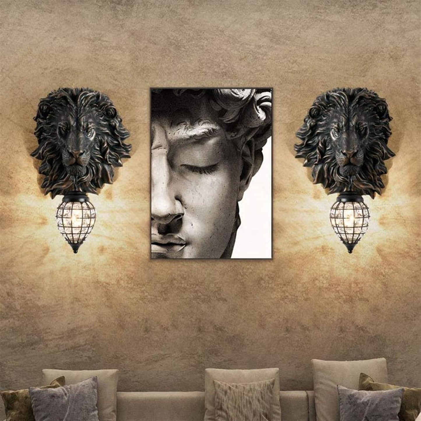 Hdc Modern Background Lion Head Shape, Hollow Crystal Resin Wall Lamp
