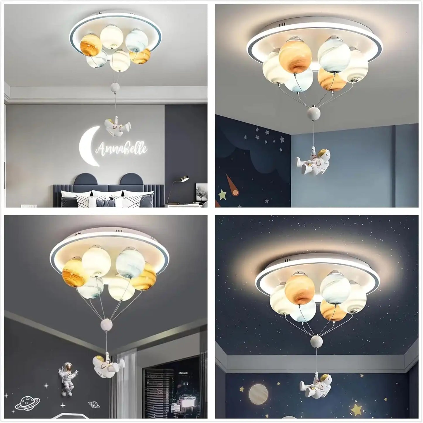 Hdc Cartoon Astronaut Cell Light Boys Room Modern Led Chandelier Creative 6-Light Star Glass Lampshade with Adjustable Cord Flush Mount Ceiling Light for Childrens Room Bedroom Nursery Kids Room Chandelier