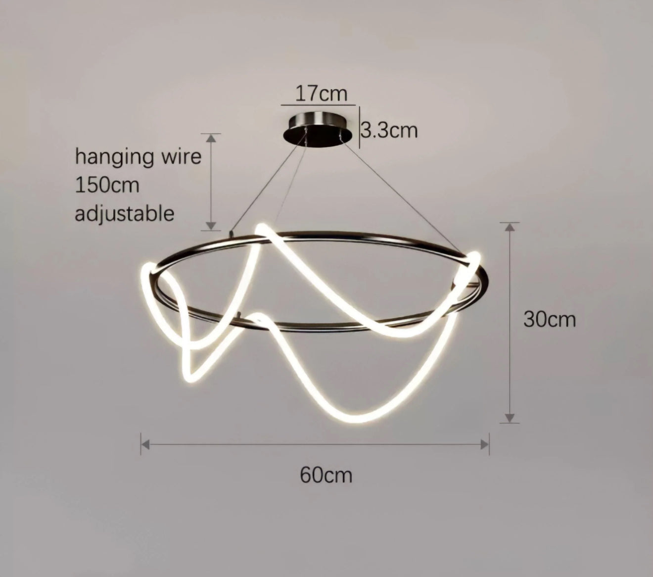 HDC Gold Metallic Led Chandelier 600mm Ring With Acrylic Curly Tube Light