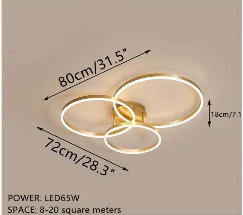 Hdc Modern 3 Ring Gold Flush Mount Ceiling Lighting Chandelier