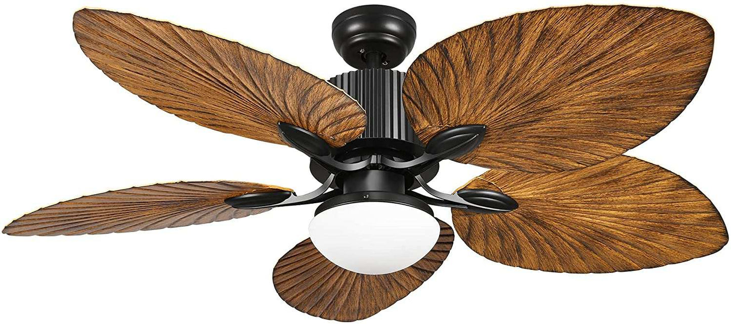 Hdc Tropical Ceiling Fan With Led Light And Remote Control 52 Inch Palm Reversible Fan Light 5 Leaf Blades And Balance Clips