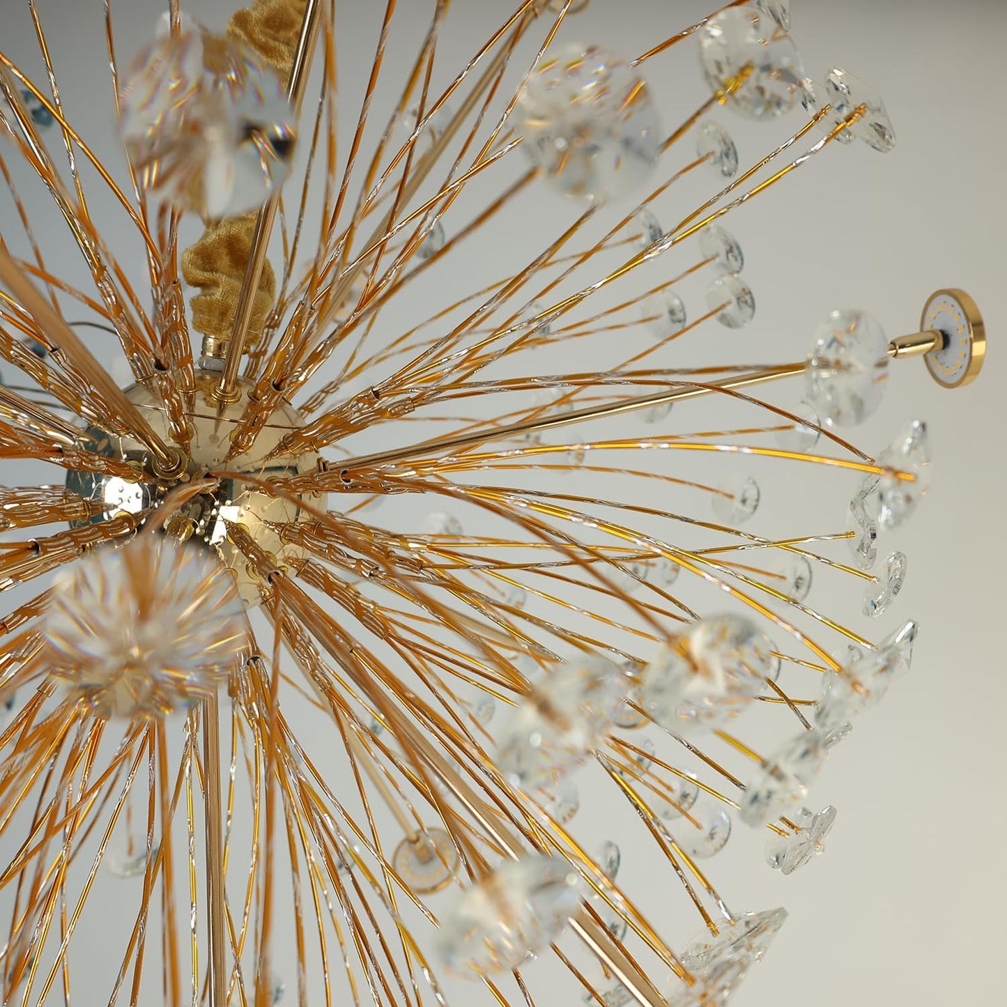 Ojaro Modern Gold Burst Crystal Chandelier Pendant Light for Living Room, Staircase & Luxury Interiors