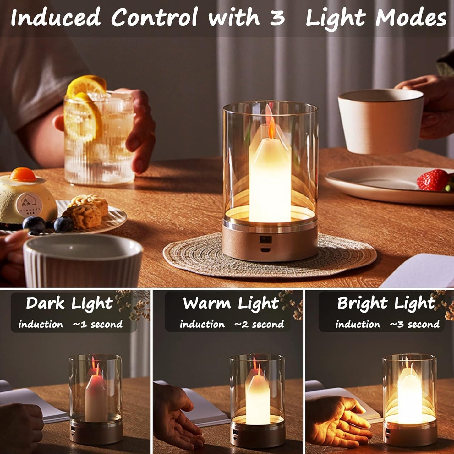 Hdc Flickering Flameless Candles, Induced Control Fake Candles with 3 Light Modes,Battery Operated Candles with Flickering Flame