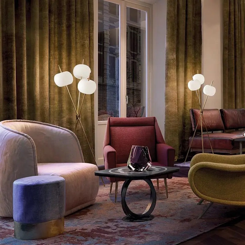 Hdc Glass Ball Gold Tripod Metal Stand Floor Lamp For Living Room Bedroom