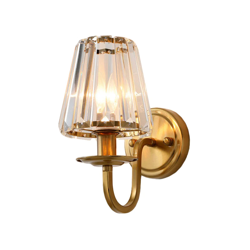 Hdc Modern Cone Wall Light Fixture 1 Head K9 Crystal Wall Sconce in Gold with Arched Arm