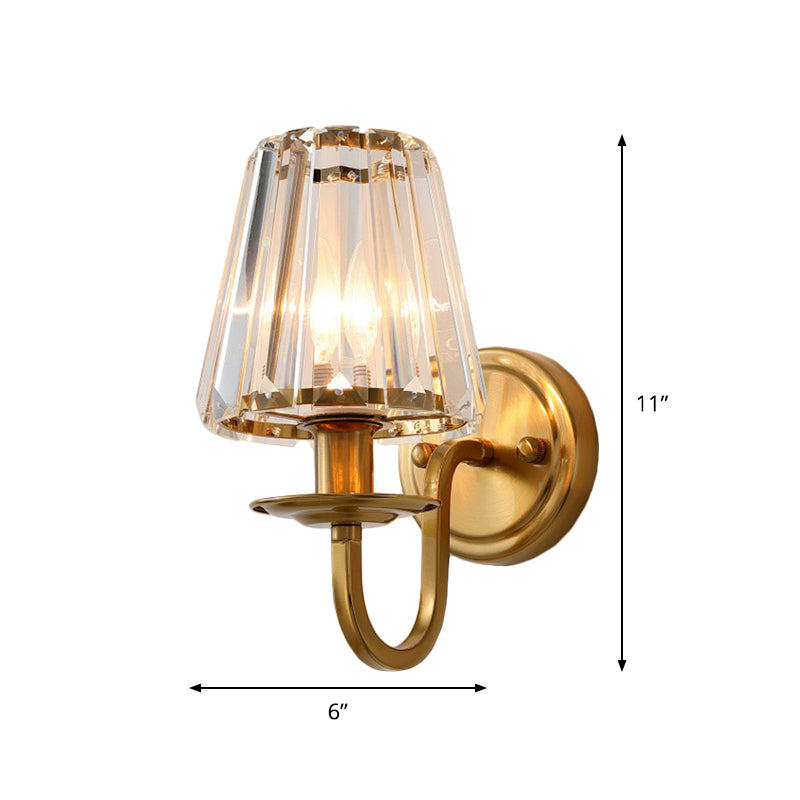 Hdc Modern Cone Wall Light Fixture 1 Head K9 Crystal Wall Sconce in Gold with Arched Arm