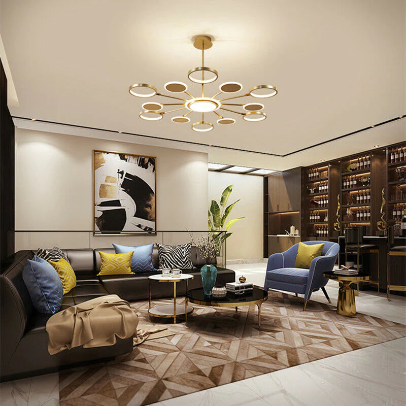 Hdc Contemporary Light Luxury Living Room Chandelier Gold Ring Bedroom Dining Room