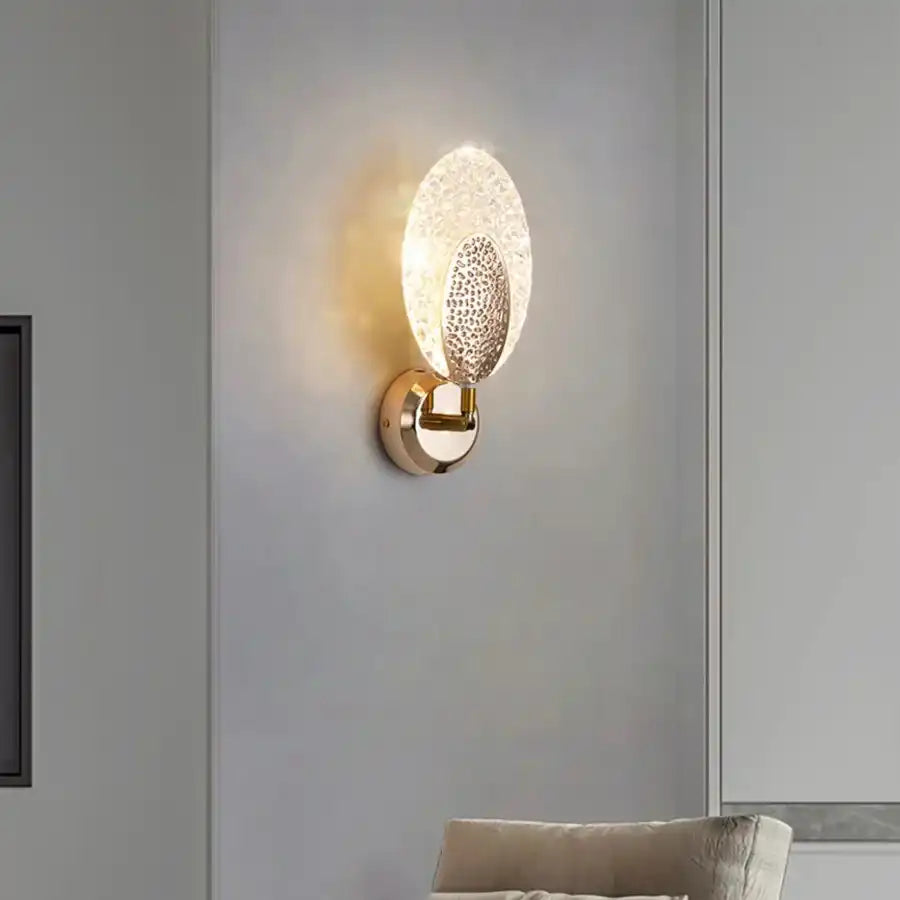 HDC Modern Luxury Gold Oval Acrylic Shade LED Wall Sconce Lamp For Bedroom