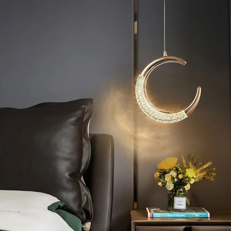 HDC Led 1-Light Gold Half Crescent Moon Acrylic Hanging Pendant Ceiling Light