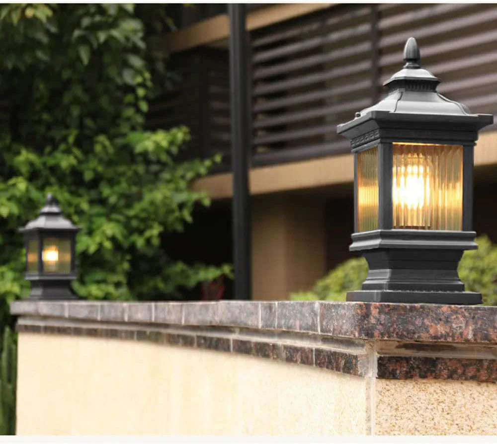 HDC European Luxury E27 Outdoor Garden Glass Post Light Waterproof Courtyard Door Decorative Gate Lamp