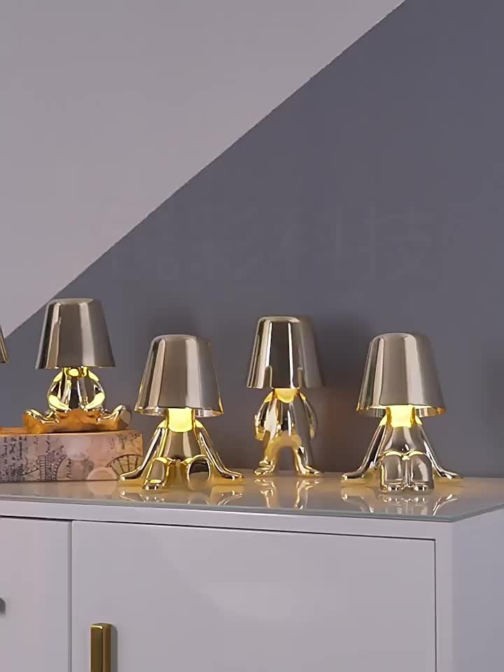 Hdc Little Golden/Silver Man Sitting With One Leg Stretched Stylish Nordic Golden Luxury Portable LED Desk Lamp Cafe Bar Restaurant Home Decoration Night Light
