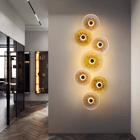 HDC 7 Light Modern Golden Glass Led Wall Art Lamp - Warm White