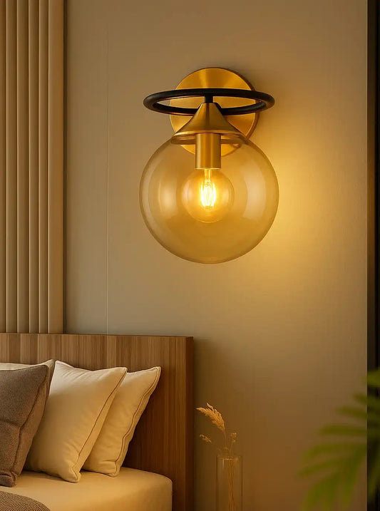 HDC Amber/Smoke Glass Wall Lamp Nordic Style Bedside Lamp Lighting For Bedroom Living Room