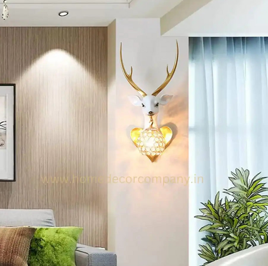 Hdc Royal Deer Head Big Horns European Creative Wall Lamp Bedroom Bedside Lamp - White