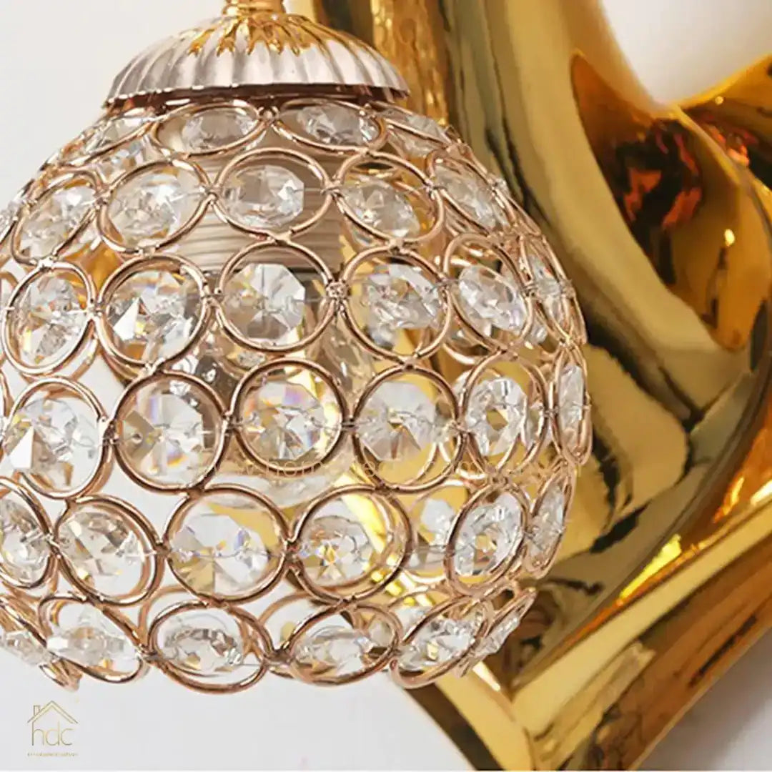 Hdc Royal Deer Head Big Horns European Creative Wall Lamp Bedroom Bedside Lamp - Gold