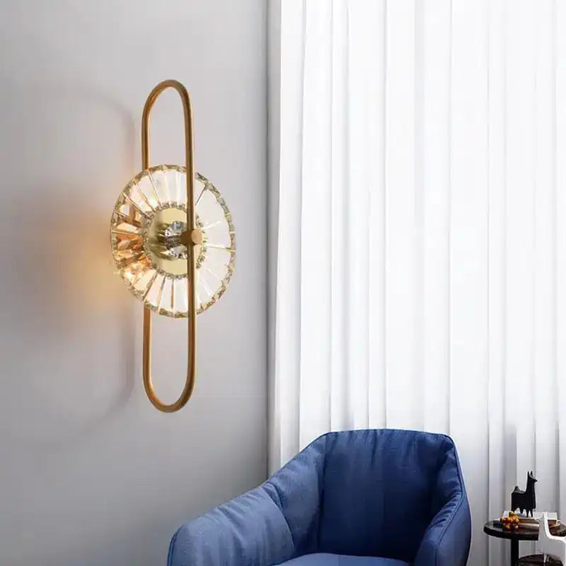Hdc Led Crystal Modern Gold Metal Wall Light For Drawing Room - Warm White