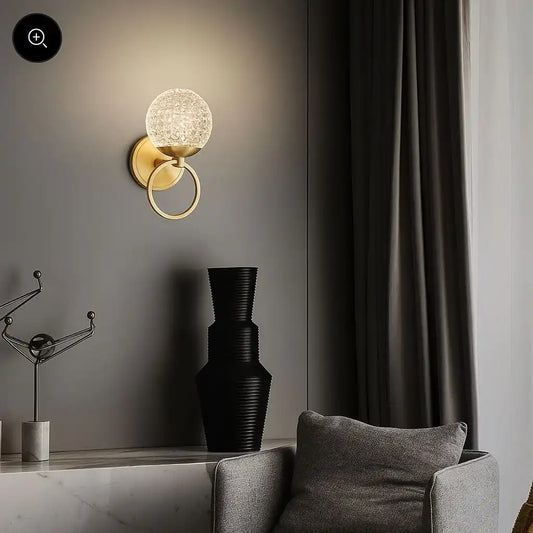 Hdc Led Ring Glass Crystal Gold Metal Wall Light - Warm White