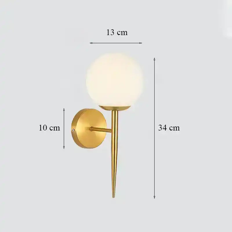 Hdc New Nordic Style Golden Frosted Glass Ball Wall Sconce For Bedroom Bedside Corridor