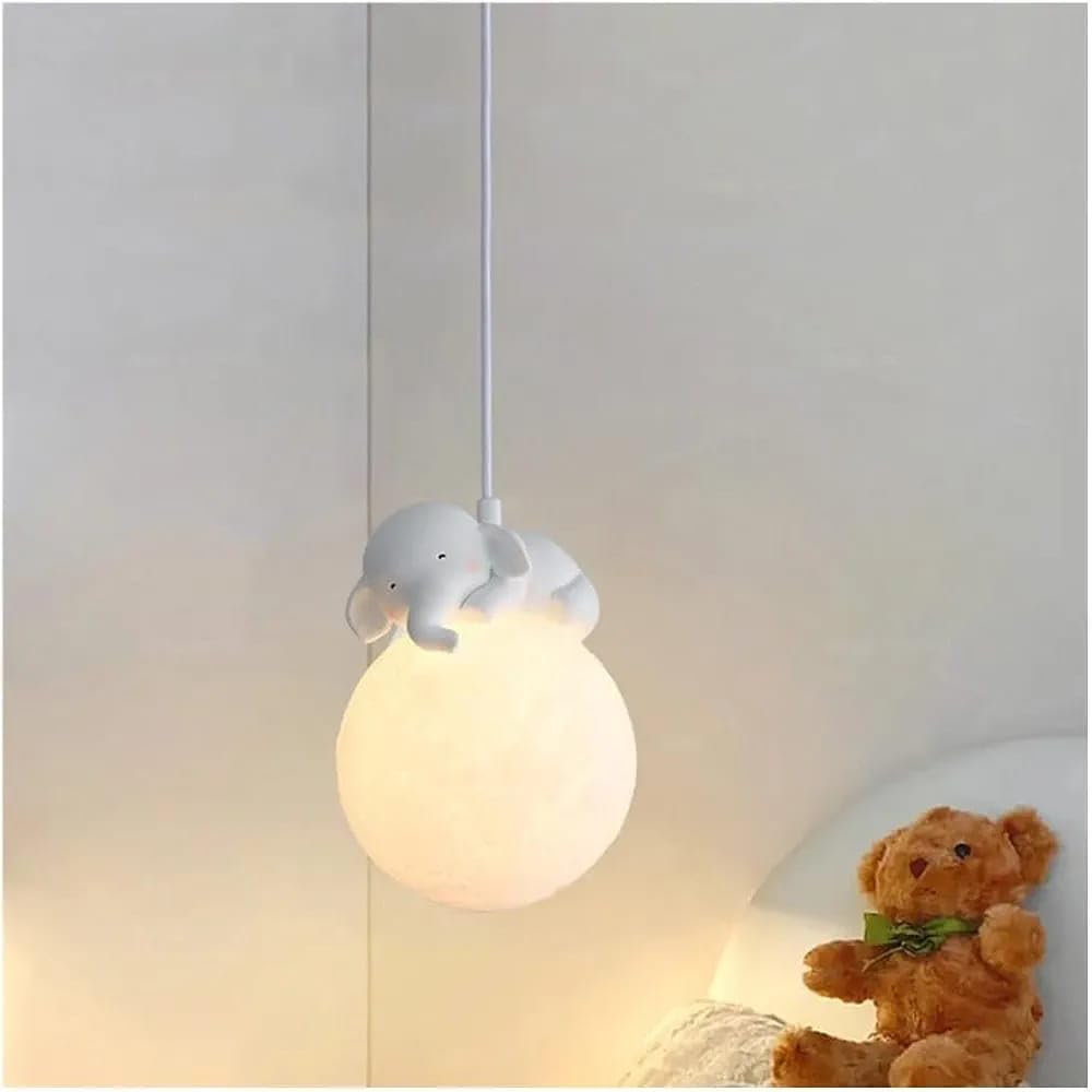 Hdc Elephant Shaped Moon LED Modern Hanging Light for Baby Room Kids Bedroom