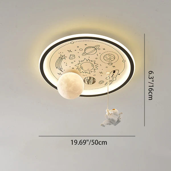 Hdc 500mm Contemporary Creative Resin Astronaut Planet Iron Acrylic LED Flush Mount Ceiling Light For Living Room