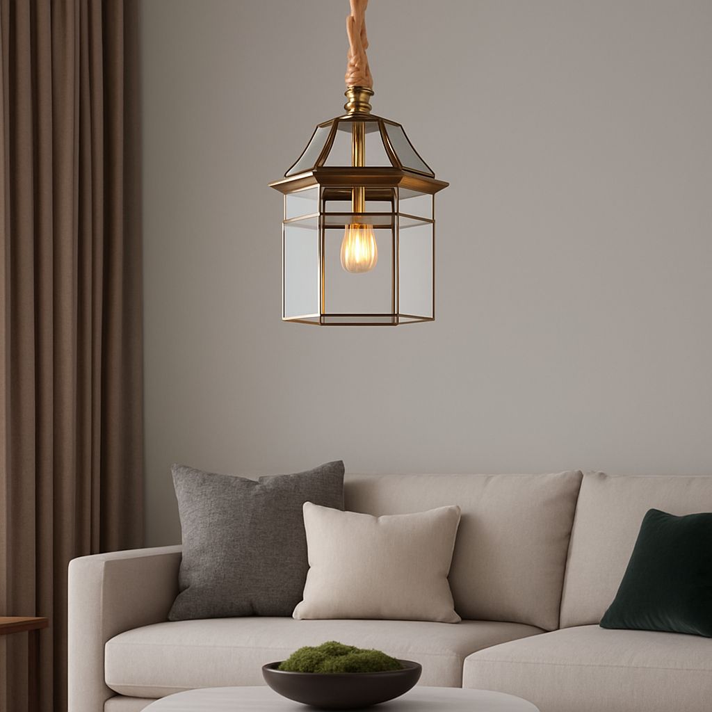 HDC 1-Light Gold Brass Vintage Gold Glass Pendant Ceiling Light