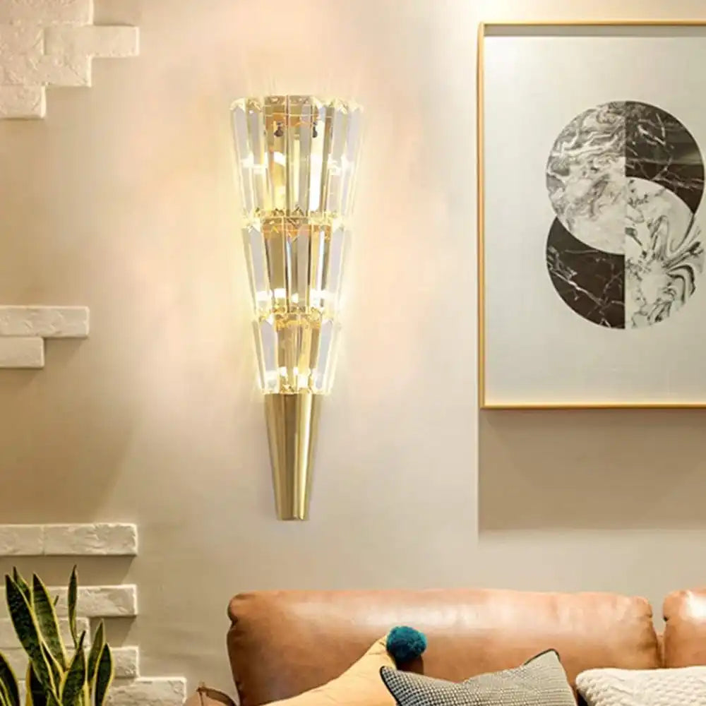 HDC 20w Model Led Crystal Mashal 3 layers Modern Gold Metal Wall Light For Drawing Room - Warm White