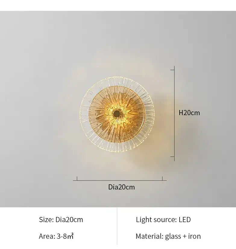 Hdc Lotus Leaf Round Clear Glass Crystal Modern Gold Led Wall Light For Drawing Room - Tricolor