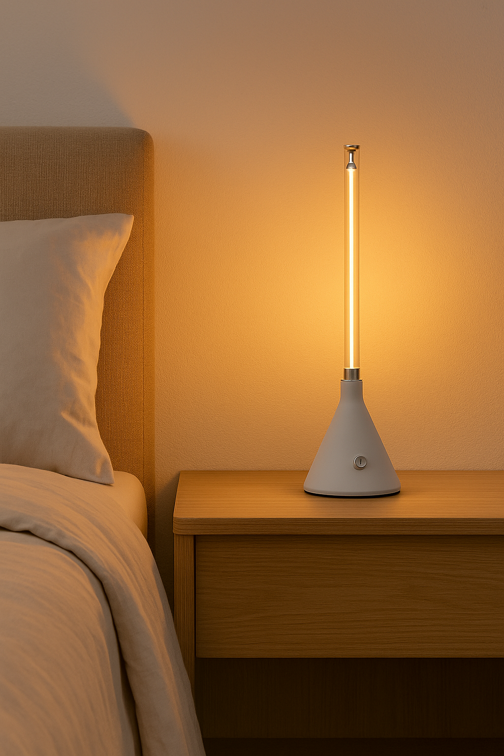 Hdc Modern Cone Base Glass Tube LED Lamp Warm Ambient Light Portable Wireless Charging Table Lamp for Home Restaurant