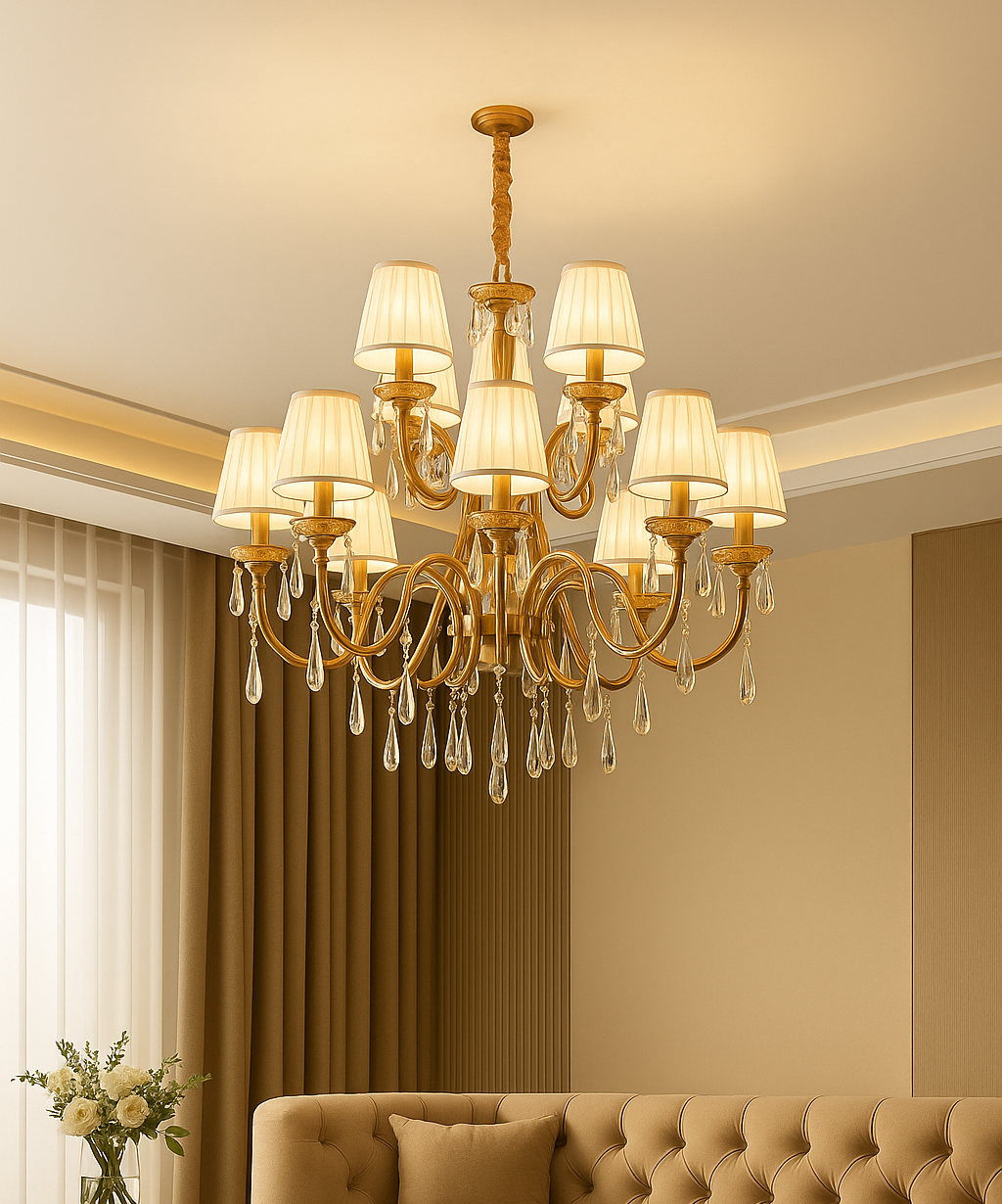 Hdc Luxury Modern Gold Glass K9 Crystal Chandelier Indoor Living Room Hanging Lighting for Hotel Bedroom Italian Chandelier