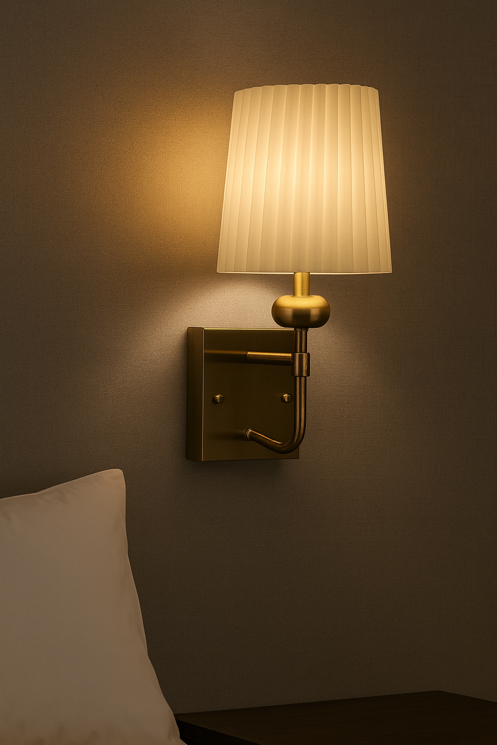 Hdc Modern Classic Brass Wall Sconce with Pleated Lampshade Square Base Design For living room, bedroom, hallway