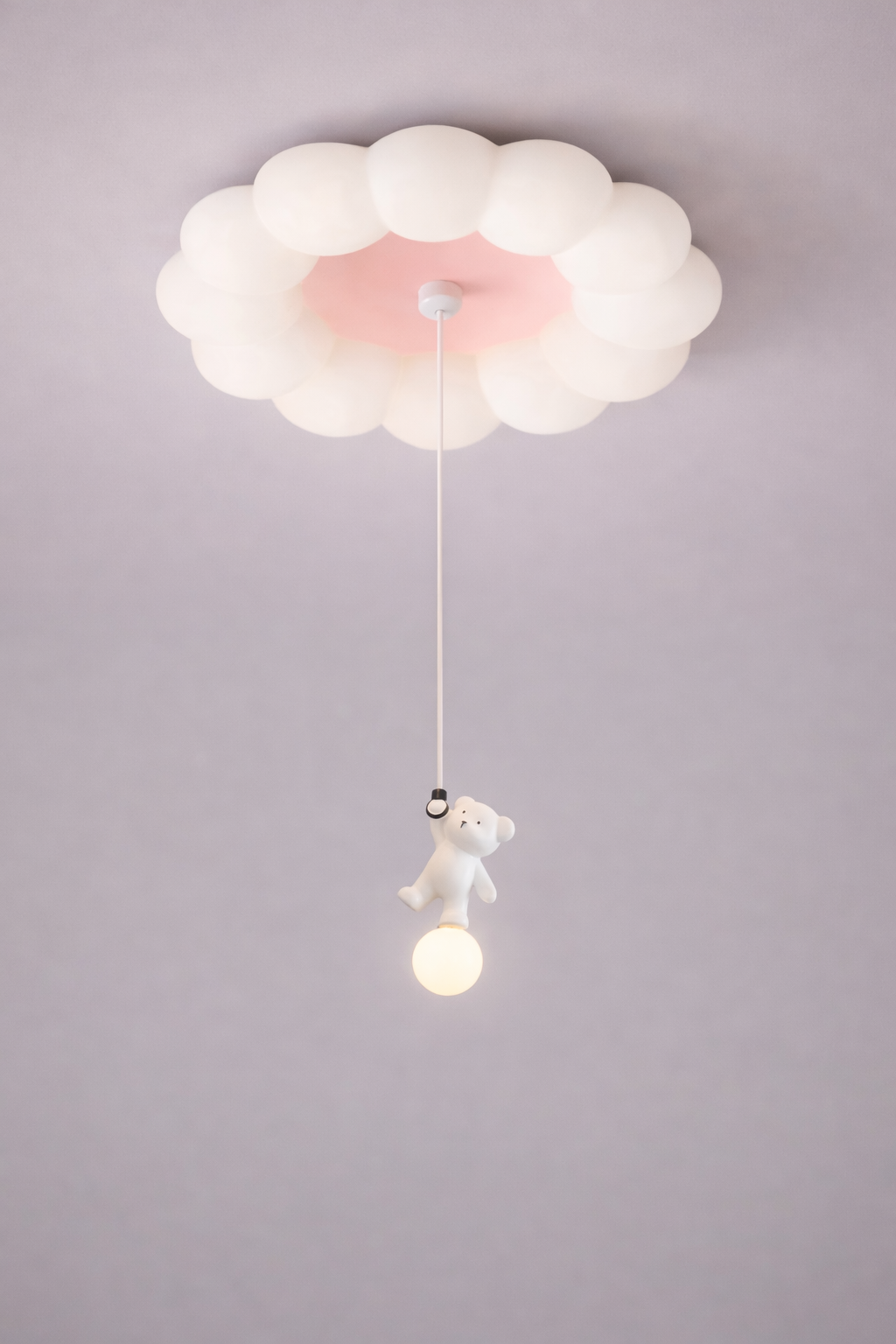 HDC Cloud Teddy Kids Soft Pink & White Chandelier Ceiling Light for Bedroom & Nursery