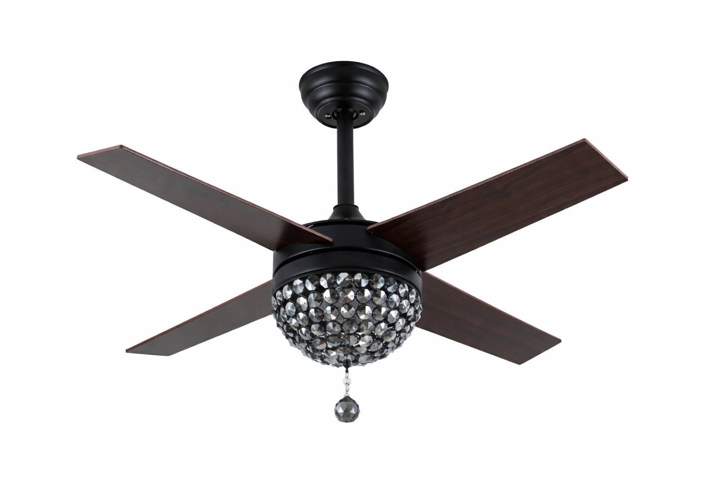 HDC Black & Dark Wood Finish Luxury Crystal Ceiling Fan with Decorative Chandelier Light