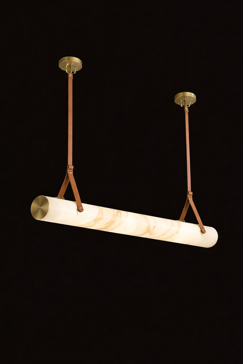 HDC 1000mm Gold Finish Luxury Marble Finish Tube Chandelier Light with Leather Strap