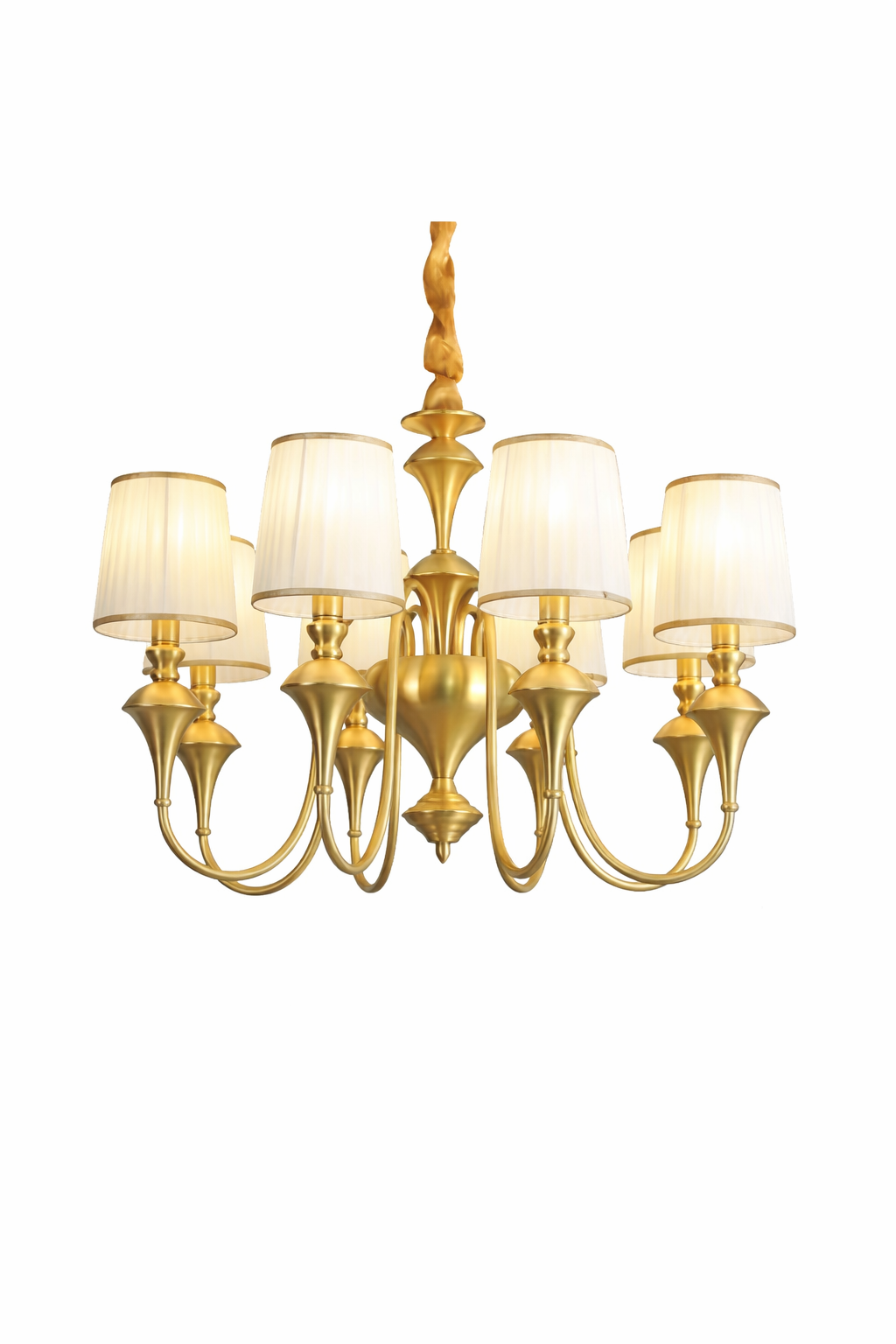 HDC 6 Lights Luxury Gold Finish Fabric Shade Chandelier Light for Living & Dining Area